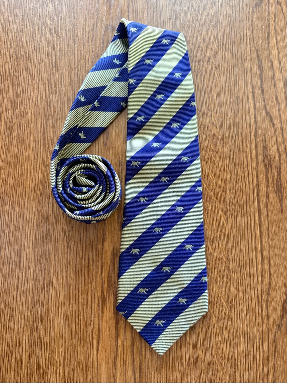 Vintage Alain Figaret Men's Tie striped with elephant